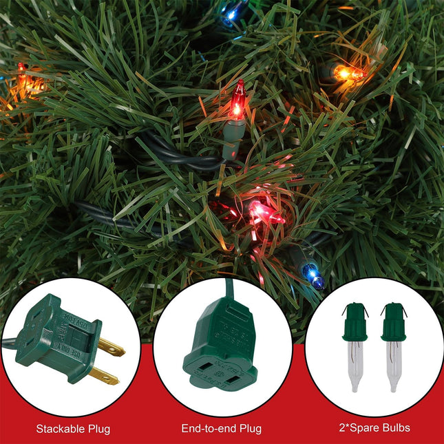 Biswing 15 FT Pre-lit Christmas Green Garland, Lighted Artificial Pine Garlands with 35 Count Multicolor Lights, Connectable & Light Up for Indoor Outdoor Gate Home Winter Holiday Year Decor