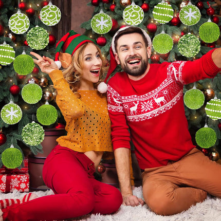 Syhood 12 Pcs 2.4 Inch Lime Green Christmas Ball Ornament Set Shatterproof Christmas Ornament Green Glitter Foam Christmas Balls Decorative Hanging Ornaments Christmas Tree Decoration for Xmas Holiday