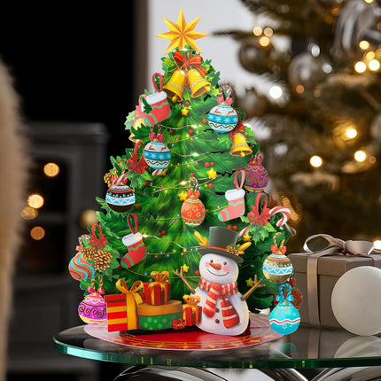 Airpark Pop Up Christmas Tree, Pre-Lit Foldable Paper Xmas Tree with Warm White Lights, Greeting Cards with Blank Note Cards and Envelope, 15 inch 3D Flower Bouquet Cards for Holiday Decorations