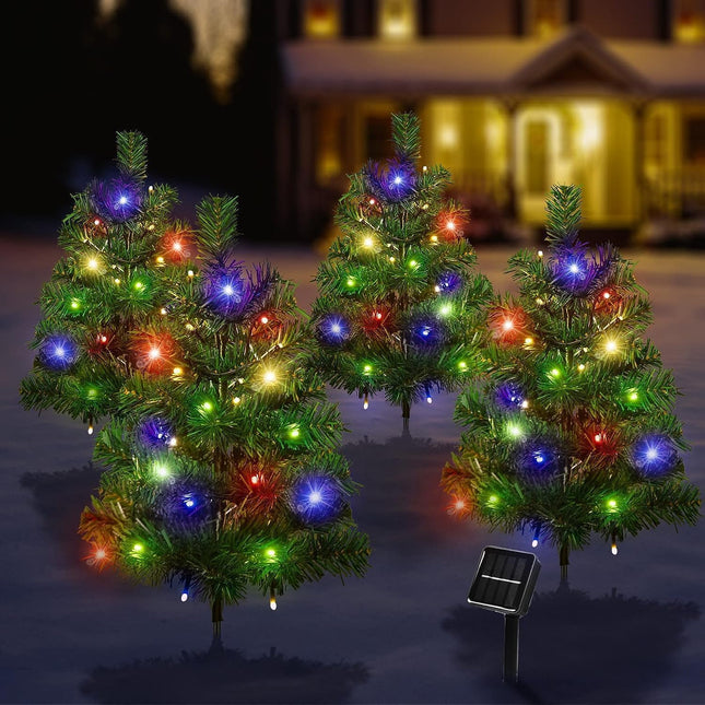 4 Packs Solar Christmas Tree Garden Pathway Lights, d Xmas Tree Solar Yard Landscape Stake Lights, Outdoor Waterproof Christmas Pathway Lights for Christmas Decoration Garden Patio Yard Patio