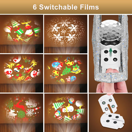 Christmas Tree Topper Lighted with 6 Projected Patterns, Christmas Star Tree Topper Built-in LED Rotating Lights, 3D Glitter Projector for Party Holiday Xmas Decorations s (Sliver)