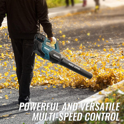 Leaf Blower，WESCO 40V Max Cordless Leaf Blower with Battery and Charger, 420 CFM, 2Pcs 2.0Ah Li-ion Battery Electric Leaf Air Blower,Charger,Handheld Sweeper for Blowing Leaves,Dust,Debris,Snow Blower