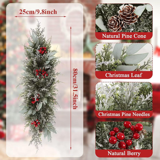 Bsmathom Artificial Christmas Swag, Mailbox Swag Decoration, 31.5" Hanging Christmas Decorations with Pinecones and Berries for Front Door Stairway Window Shelf Festival Xmas Decor