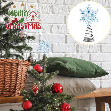 Lenwen Mini Snowflake Tree Topper Christmas Ornaments Blue Star Snowflake Small Treetop for Party Holiday Winter Xmas Home Decorations(Snowflake)