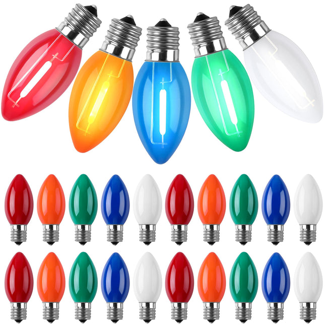 Meonum 25Pack C9 LED Christmas Light Bulbs, C9 Multicolor LED Bulbs, E17/C9 LED Replacement Bulbs for Christmas Outdoor String Lights, 0.6W LED Bulbs Waterproof for Christmas Thanksgiving Indoor Decor