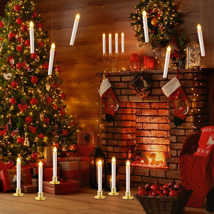 Christmas Window Candles Lights 6 Pack Battery Operated Candles with Remote Control Timer Gold Holders Flameless Candles LED Candles Christmas Decorations for Window Lights Decor Party Xmas Table Top