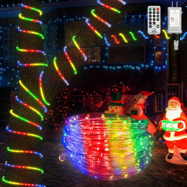 Christmas Rope Lights Outdoor, 33Ft 400 LED Multicolored String Lights, Waterproof Tube Light Plug in 8 Modes Timer Memory, Permanent Christmas Lights for Tree Fence Garden Indoor Decorations