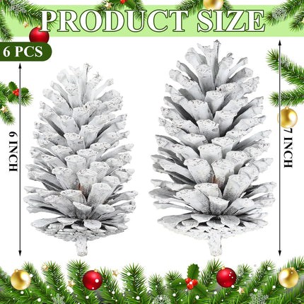 Tondiamo 6 Pcs Christmas Pine Cones for Crafts Large White Unscented Natural Pinecones Ornaments for Winter Christmas Holiday Craft DIY Wreath Vase Filler Home Wedding Decoration(6-7 Inch)