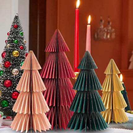 SUNBEAUTY 4 PCS Paper Christmas Tree Honeycomb Christmas Tree 3D Christmas Honeycomb Table Centerpiece Christmas Party Decorations Paper Trees for Home Xmas Holiday Party Decorations