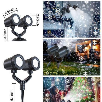 Brightown Christmas Snowflake Projector Lights Outdoor, Double Head Dynamic Christmas LED Rotating Snowfall Projector Waterproof Christmas Decorations Lights for Home Window Wall Christmas Decor