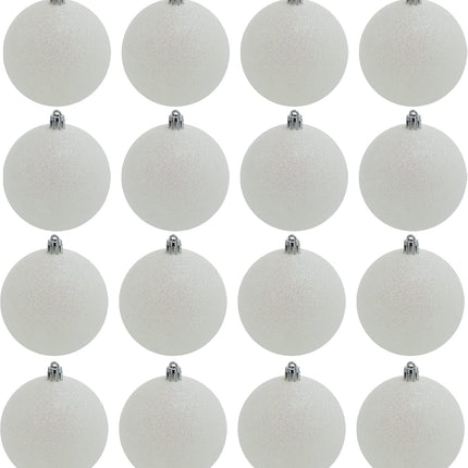 White Snowball Ornament (18 Pack) 2.36 Inch 60mm Glitter Sparkly Snow Ball Christmas Ornament for Christmas Tree Decoration, Iridescent Ornaments Shatterproof Plastic Bulk Set by 4E's Novelty