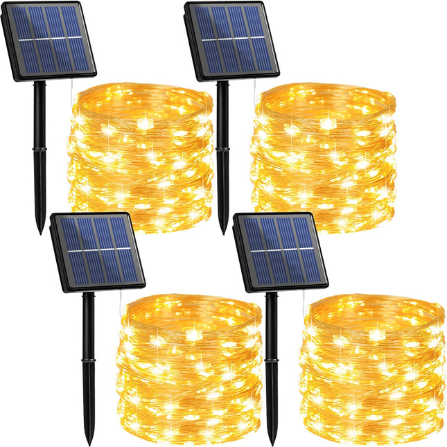 Beieverluck 4 Pack Solar Powered Fairy Lights Outdoor Waterproof 33FT 100 LED Solar String Lights Outside with 8 Modes Solar Twinkle Lights for Trees Fence Garden Patio Yard Decorations, Warm White