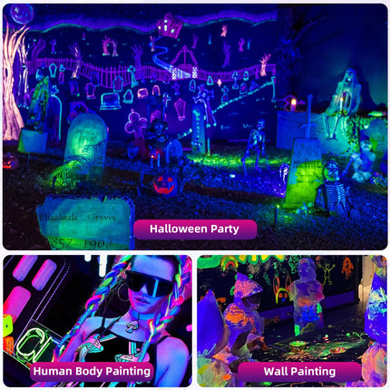 Rechargeable Black Light, Cordless 395nm Battery Powered Blacklights for Glow Party, IP65 Waterproof, Body Painting, Fishing, Halloween, Neon Glow Party, Christmas, s, 2 Pack