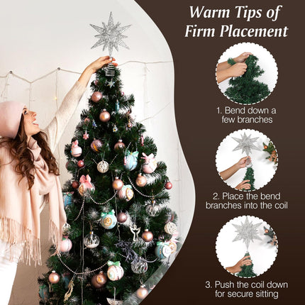 Lewondr Christmas Star Tree Topper, USB Powered Remote Controlled 11 Inch Multilayer Hexagonal Tree Toppers Christmas Decor with 8 Light Modes for Home Holiday Xmas, Timer Function, Silver