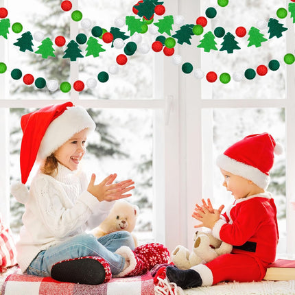 Preboun 5 Pack Christmas Felt Ball Garland Christmas Tree Pom Pom Garland Colourful Felt Balls Red White and Green Pompom Bead String Hanging Garland Banner for Xmas Holiday Wall Home Decor