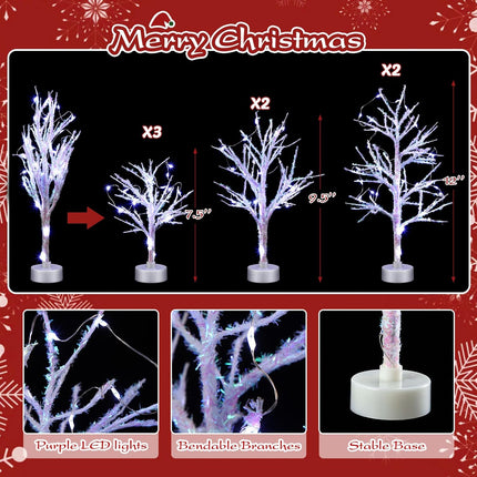 7 Pcs LED Christmas Trees White Birch for Table Decor Artificial Christmas Village with String Light Christmas Decorations for Fall Home, Bedroom, Office, Living Room, Wedding Decor