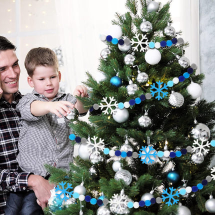 Whaline 8.2Ft Christmas Felt Ball Graland Winter Snowflake Cute Pom Pom Ball Snow Blue Flake Banner Xmas Tree Hanging Pom Bunting Garland for Winter Holiday Wonderland Party Mantel Wall Decor Supplies