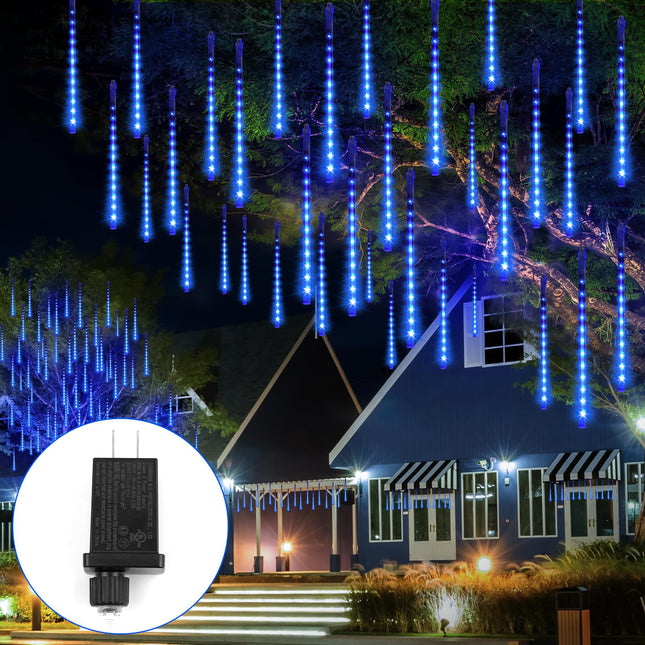 Meteors Shower Lights, 192 LED Falling Rain Lights 8 Tubes 11.8 Inch Waterproof Christmas Lights Plug in Snowfall LED Lights Outdoor for Tree Party Garden Yard Holiday Christmas Decoration, Blue