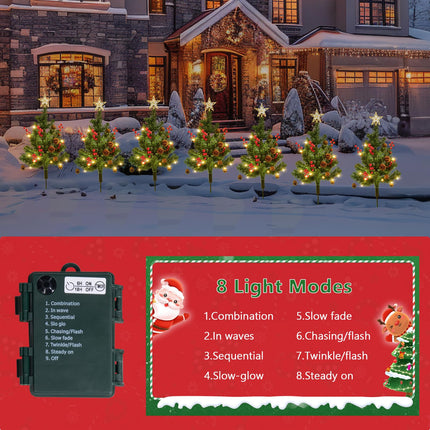 6Packs 35.4inch Lighted Christmas Trees for Outdoor Yard Decorations Battery Powered Christmas Trees with Timer, Waterproof Xmas Tree with Stakes, Red Cones, Pines, Pathway Lights for Lawn (6)