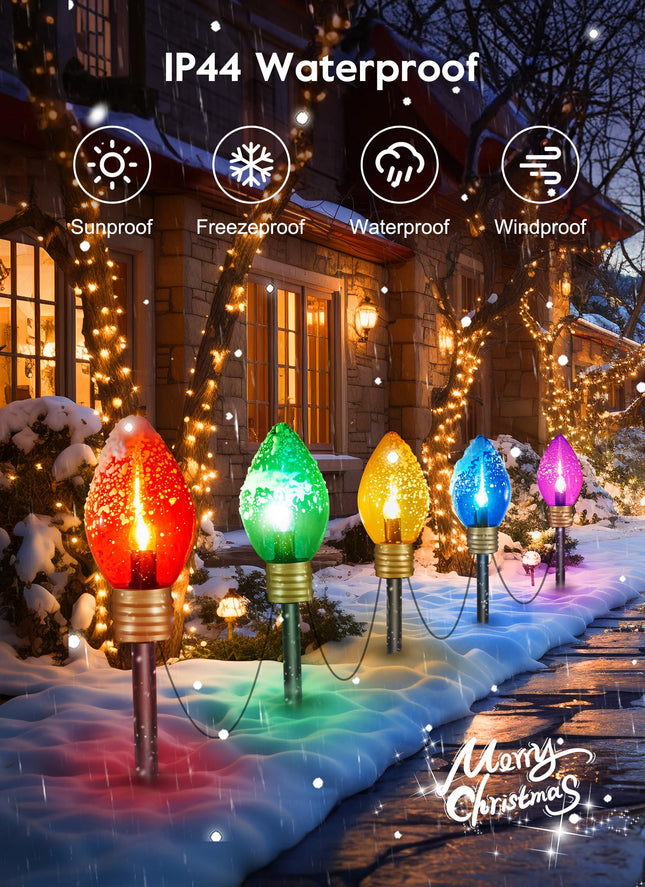 2 Pack Outdoor Christmas Decorations - Jumbo Xmas String Lights or Pathway Marker Lights - Large Multicolored Bulbs Hanging Lights Waterproof Lawn Decoration for Holiday Home Tree Roof Yard Garden