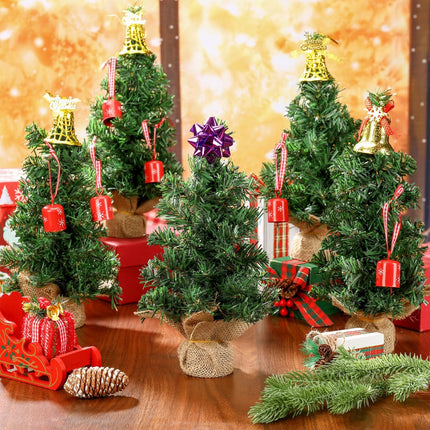 Tabletop Mini Christmas Tree Artificial Mini Xmas Pine Tree Miniature Pine Christmas Tree with Linen Base for Christmas Decorations Indoor Home Kitchen Dining Table(6 Pcs,11.81 Inch)