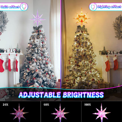 TOBUSA 14.5" Smart Christmas Tree Topper Star, Lighted Treetop Christmas Tree Decoration with Timer, 8-Pointed Bethlehem Star Bluetooth APP Remote Control Music Sync, DIY Color Changing LED Xmas Light
