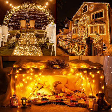 Beieverluck 4 Pack Solar Powered Fairy Lights Outdoor Waterproof 33FT 100 LED Solar String Lights Outside with 8 Modes Solar Twinkle Lights for Trees Fence Garden Patio Yard Decorations, Warm White
