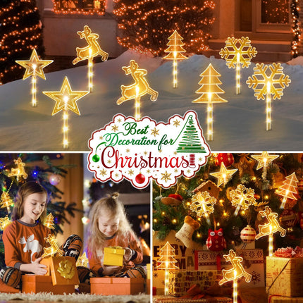 8 Pack Christmas Decorations Outdoor for Yard, 2 Charging Ways Large 1200mAh Solar Christmas Pathway Lights, 32 LED Christmas Lights 10 Modes Waterproof Christmas Decorations Outside for Garden Decor