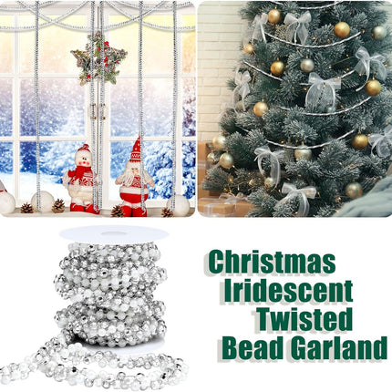 Yinder 11.8 ft Christmas Tree Beads Garland Artificial Pearls Beads Twisted Bead Garland Silver and White Bead Xmas Tree Bead Plastic Chain String Strand Garland for DIY Christmas Wedding Decoration