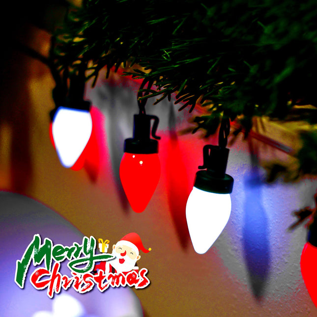 C7 Bulbs Christmas String Lights with Remote - 50 LED 26ft Battery String Lights - Fairy Christmas Lighting for Garden Decor Bedroom Porch Xmas Ornament Christmas Decorations - Red White