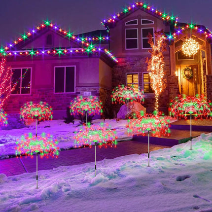 Enhon 4 Pack Plug in Christmas Pathway Firework Lights, 1440 LED Waterproof Xmas Garden Starburst Stake Lights with 8 Modes for Driveway Walkway Yard Lawn Patio Decorations(Red, Green)