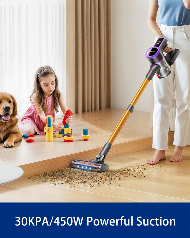 Cordless Vacuum Cleaner, 30000Pa450W Powerful Vacuum Cleaners For Home, 50 Mins Runtime, Led Display, 1.5L Cup, Antitangle Brush, Lightweight, Ultraquiet, Cordless Stick Vacuum Cleaners