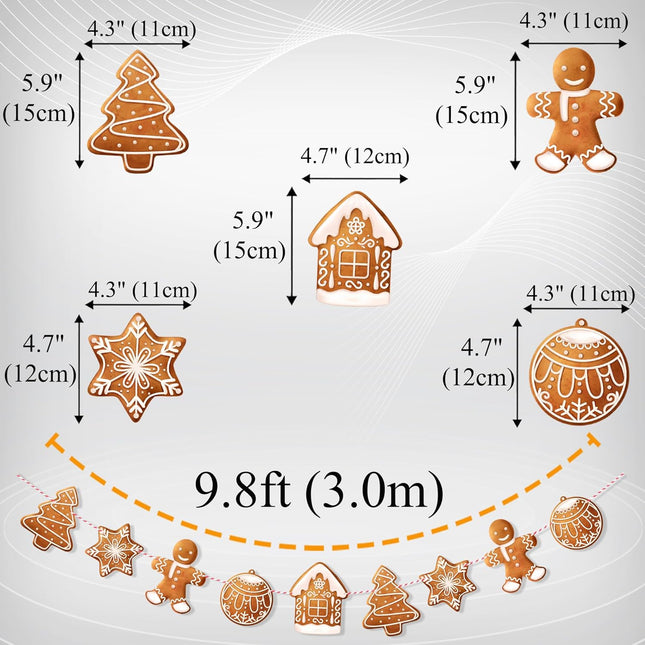 Uniwish 2 Pack Gingerbread Theme Garland Banner Christmas Hanging Decorations Tree Ornaments Christmas Bunting Banner for Xmas Party Holiday Home Wall Decor