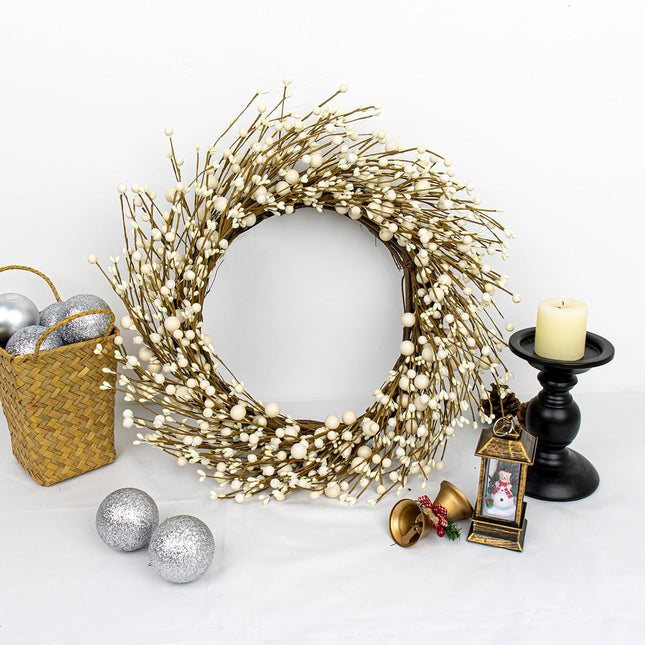 20 Inches White Door Wreath Winter Wreaths for Front Door White Berry Wreath for Farmhouse Indoors Outside Kitchen Wall Porch Christmas Winter