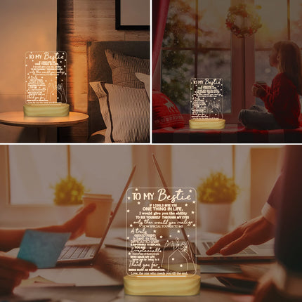 to My Bestie s,3D Illusion Lamp I Love You Friends Night Light for Best Friend Sister Boys & Girls Women BFF Birthday Holiday Friendship , Soft Warm White Colors LED Wooden Table Lamp