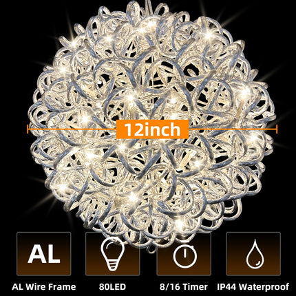 Anycosy Christmas Hanging Lights with Aluminum Frame,Waterproof Christmas Hanging Pendant Sphere Lights for Indoor