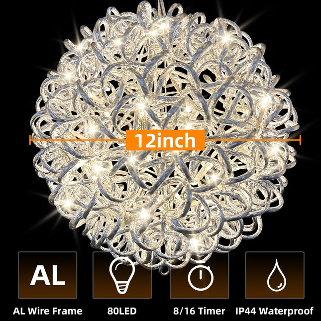 Anycosy Christmas Hanging Lights with Aluminum Frame,Waterproof Christmas Hanging Pendant Sphere Lights for Indoor