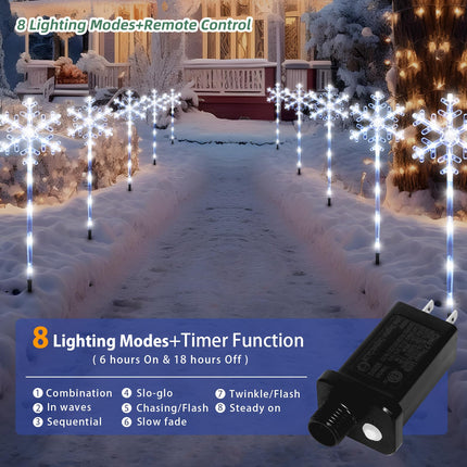 5 Pack Plug in Christmas Snowflake Pathway Lights Outdoor Decorations with Timer, 8 Modes White Lighted Xmas Waterproof Led Garden Stake Lights for Walkway Yard Lawn Porch Holiday Decor