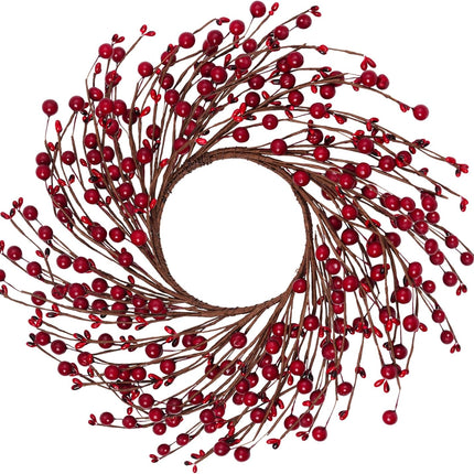 12 Inches Berry Wreath Pip Berries Wreath Winter Artificial Twig Wreath for Festival Celebration Home Farmhouse Front Door Wall Window Home Office Decor Housewarming (Red)