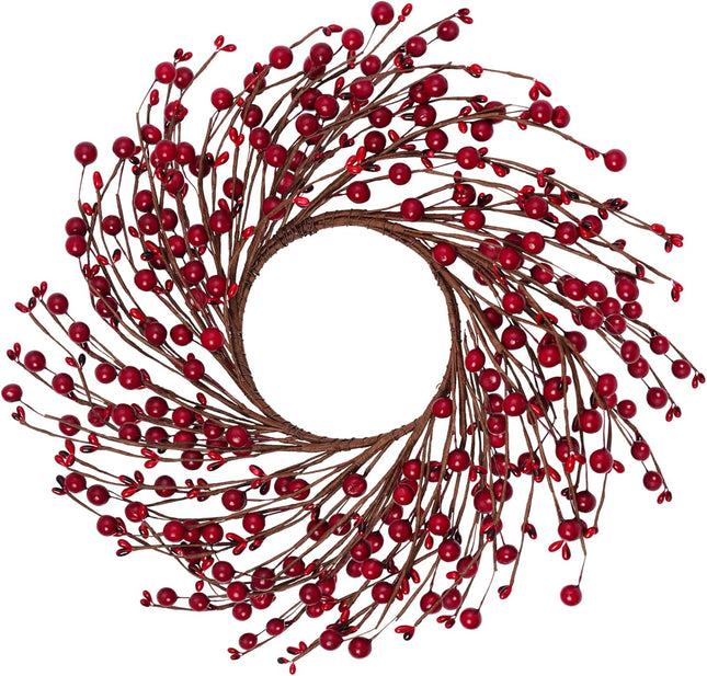 12 Inches Berry Wreath Pip Berries Wreath Winter Artificial Twig Wreath for Festival Celebration Home Farmhouse Front Door Wall Window Home Office Decor Housewarming (Red)