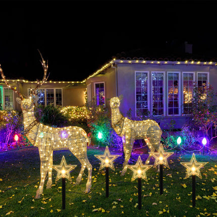 Macarrie 20 Pcs Solar Christmas Lights Outdoor Star Shape LED Lights Stake Lights Signs Garden Pathway Lights for Home Garden Patio Yard Lawn Decor Christmas Decorations