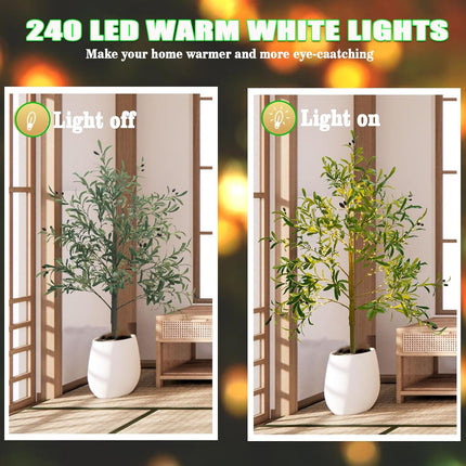 6FT Artificial Lighted Olive Tree with 240 LED Warm White Lights - Indoor and Outdoor Decorative Lighting for Christmas Weddings and Home Holidays