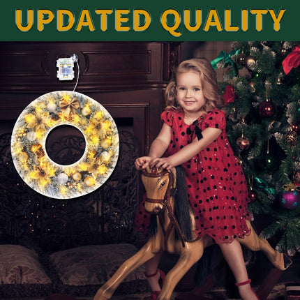 16 Inches Pre-Lit Artificial Christmas Wreath with Lights,Pine Cone, Ball Ornaments, Berry Clusters, Christmas Wreath with Battery Lights, Christmas Decorations for Indoor & Outdoor (2 Pack,Gold)