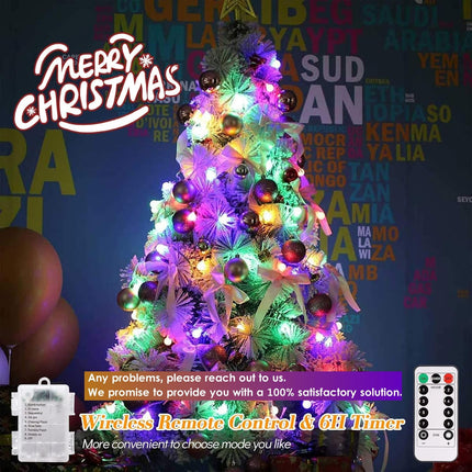 ALOVECO LED String Lights 18ft 50 LEDs Battery Operated Christmas Lights Indoor with Remote 8 Modes Waterproof Globe Outdoor Holiday Lights for Bedroom Garden Christmas Tree (Multicolor)