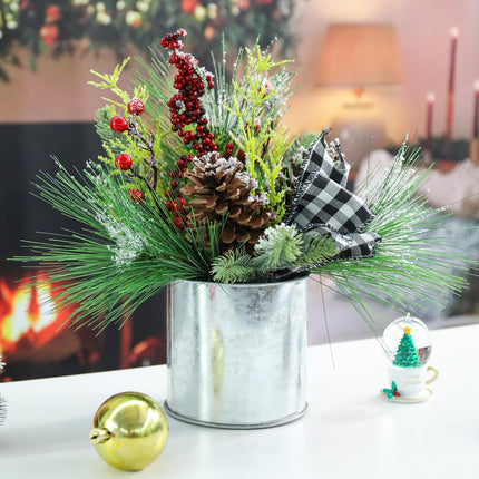 MUMTOP Christmas Table Centerpiece Decorations, Mini Christmas Tree Artificial Potted with Pincones for Home Kitchen Mantel Holiday Decor