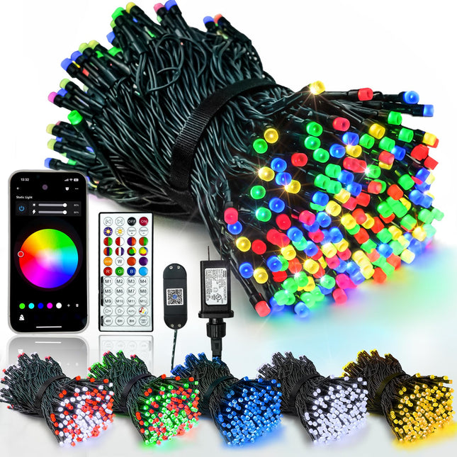 Smart Color Changing Christmas Lights with Remote & APP, 113FT 300LED RGB Dimmable Christmas String Lights, Waterproof Fairy Twinkle Lights for Indoor Outdoor Xmas Tree Party Wedding Decoration