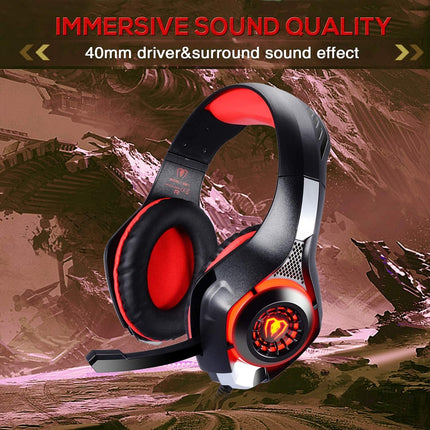 Stereo Gaming Headset for PlayStation 4 PS4, Over-Ear Headphones With Mic and LED Lights for Xbox One, PC, Laptop (Red)
