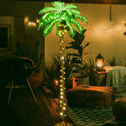 Lighted Palm Tree, 6FT 162 LED Artificial Palm Tree with Coconuts, Tropical Light Up Palm Trees for Home Garden Christmas Party Outdoor Patio Decor