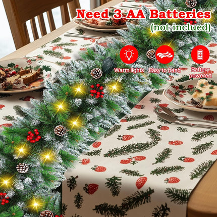 9FT Prelit Christmas Garland with Lights Decorations: Artificial Greenery Garland Battery Operated for Fireplace Mantle Stairs Windows Xmas Decorations, Indoor Outdoor Holiday Garland Decor (Garland1)