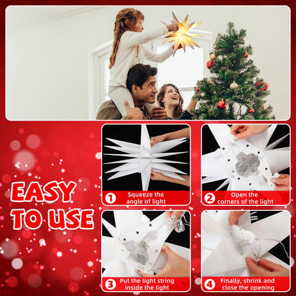 2 Pcs 23 Inch Large White Moravian Star Shaped Light LED Christmas Light 3D Star Lantern Hanging Star Decorations for Xmas Tree Topper Holiday Courtyard Outdoor Ornaments(Simple Style)